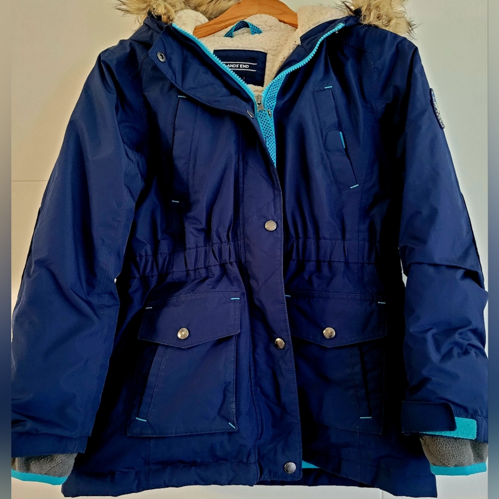 Lands' End Kids Expedition Waterproof Winter Down Parka Deep Sea Blue Size L 14+